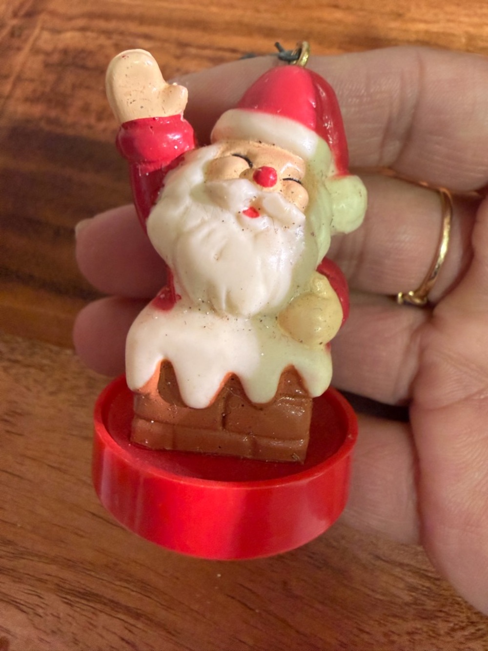 Vintage Santa Claus Holiday Figurine Ornament Rubber Stamper- Red and White